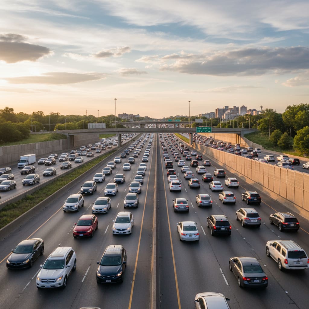 Шоссе с множеством автомобилей