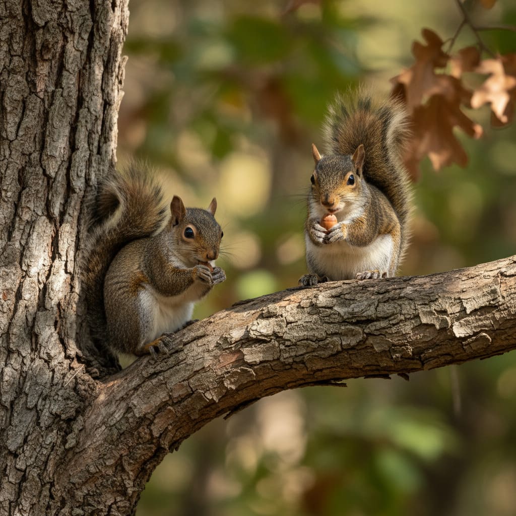 Белки сидят на дереве